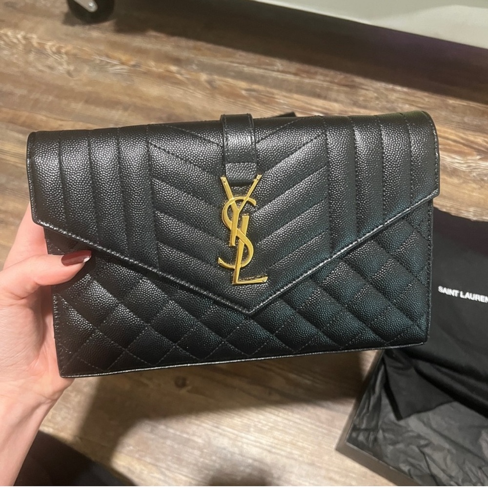 Saint Laurent Black Quilted Leather Wristlet